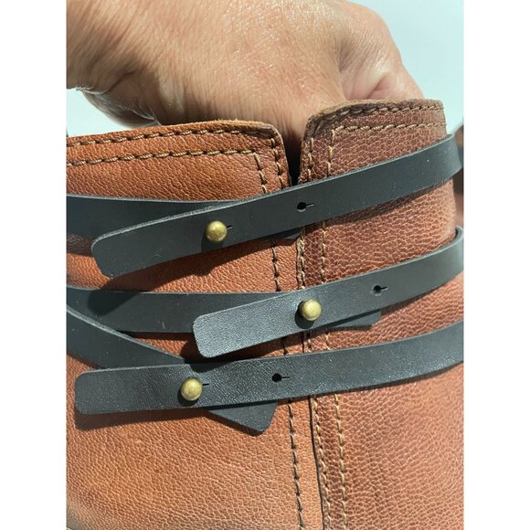 Franco Sarto Womens Brown Ankle Boots With Black Strap & Gold Zipper Size 6M - Picture 6 of 16